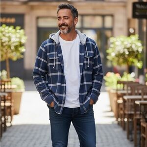 Aeropostale Navy Plaid Hooded Shirt Jacket